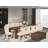 14 Pieces Extendable Dining Set Includes a Rectangle Xtenczar Table, 1 Coffee Table and 12 Light Beige Polyester Dining Chairs, Antique Walnut