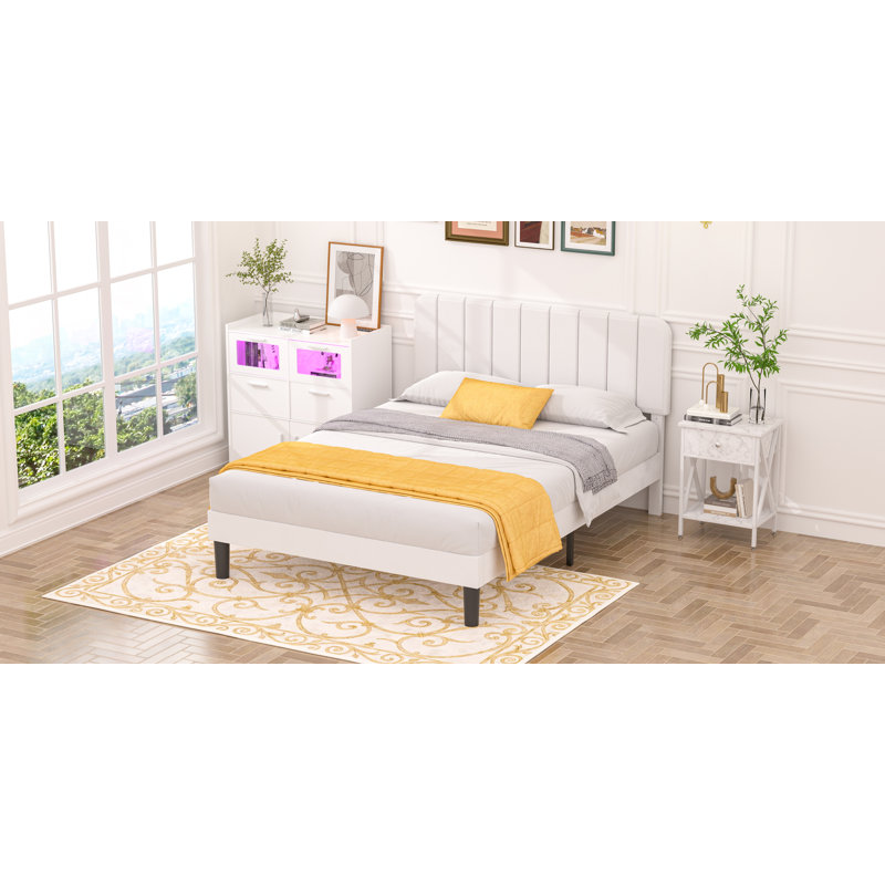 Ensemble de chambre à coucher 4 pièces, ensemble de lit tapissier, commode à 4 tiroirs et table de chevet, Double