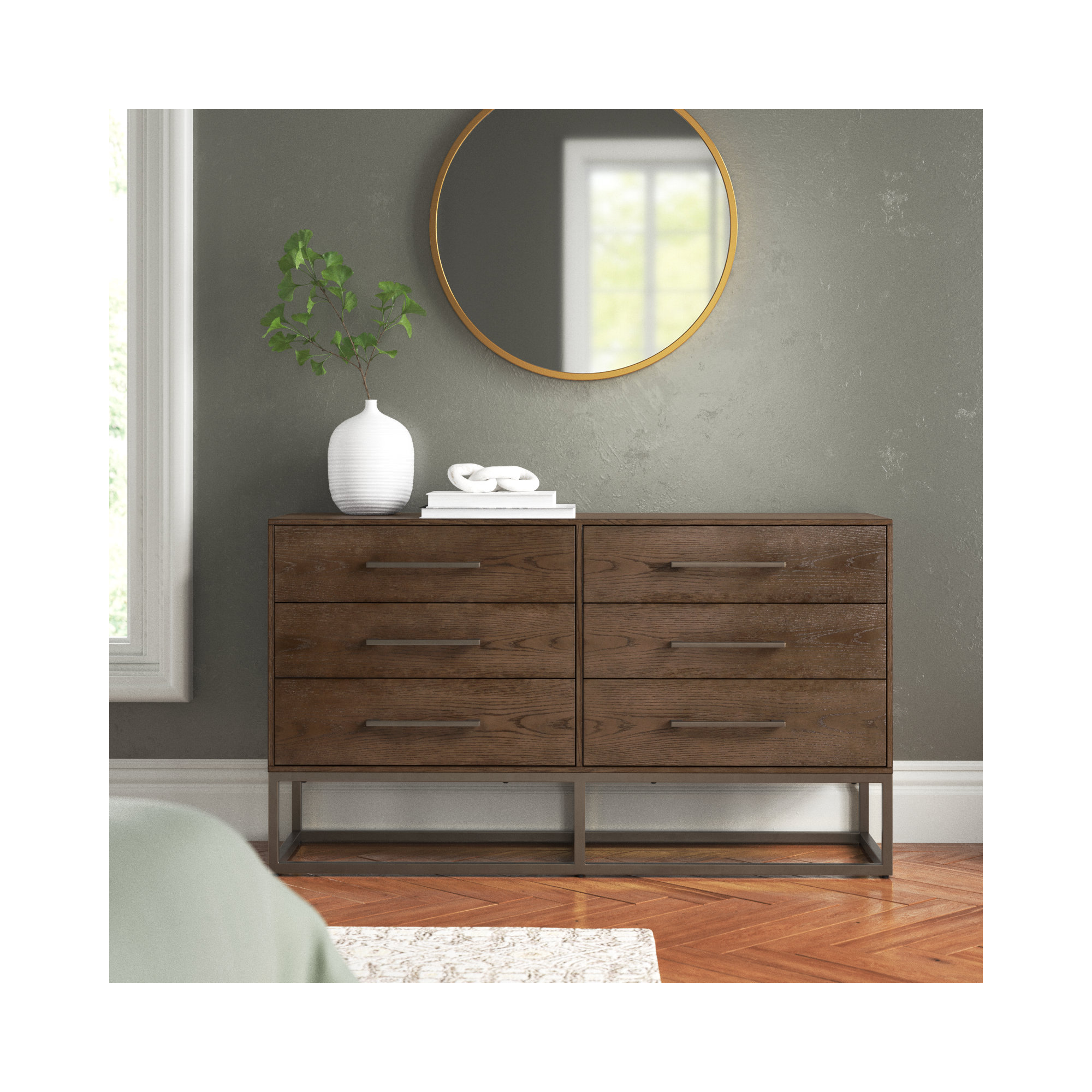 Sheldon 6 - Drawer Double Dresser, Gunmetal/Ash Brown