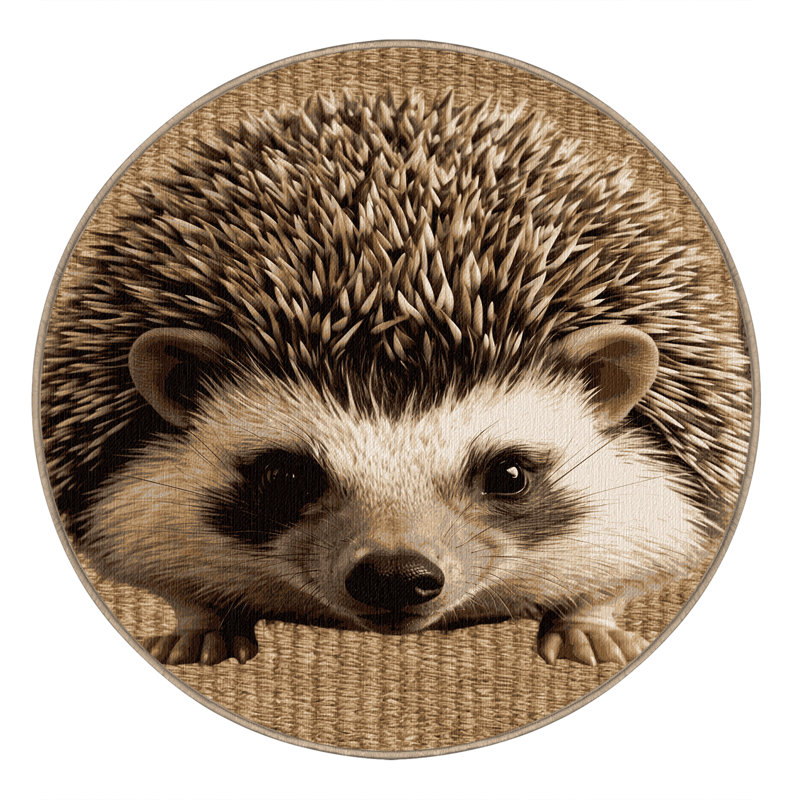 Washable African Hedgehog Wildlife Area Rug, Round 3'