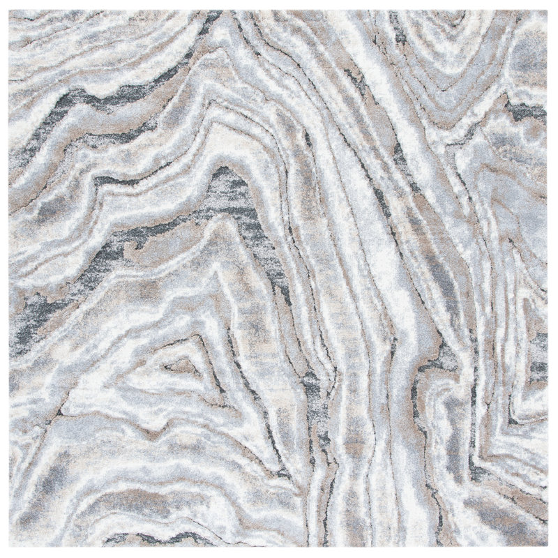 Tapis abstrait beige / gris Kash, Carré 6 pi 7 po