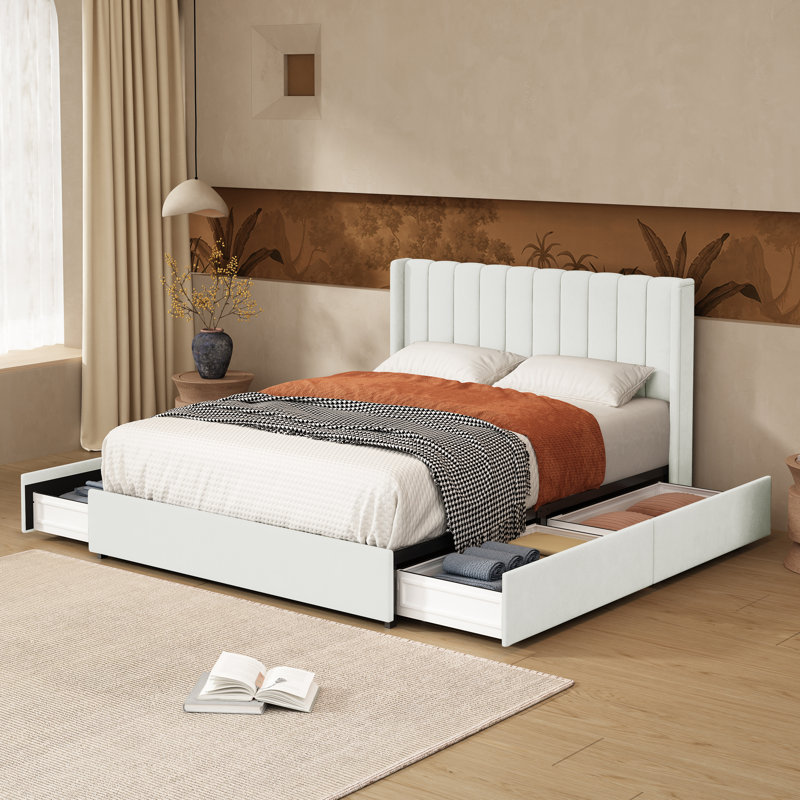 Lit plateforme avec rangement Jeilyn, Grand, Blanc