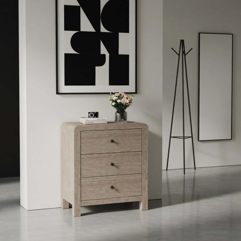 Commode moderne à 3 tiroirs avec glissières à fermeture douce et coins de sécurité arrondis