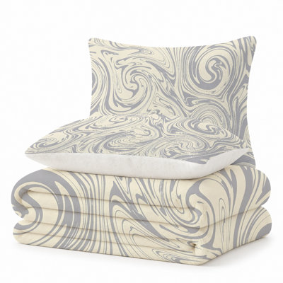 Premium Flannel Lightweight Blanket & 2 Pillow Shams Set with Abstract Gray & Cream Marble Swirls, Ultra-Soft & Warm Cozy Bedding Set for All-Season, 60" x 80" Blanket + 2 Pillowcases Anti-Pilling & Machine Washable(Set of 3)