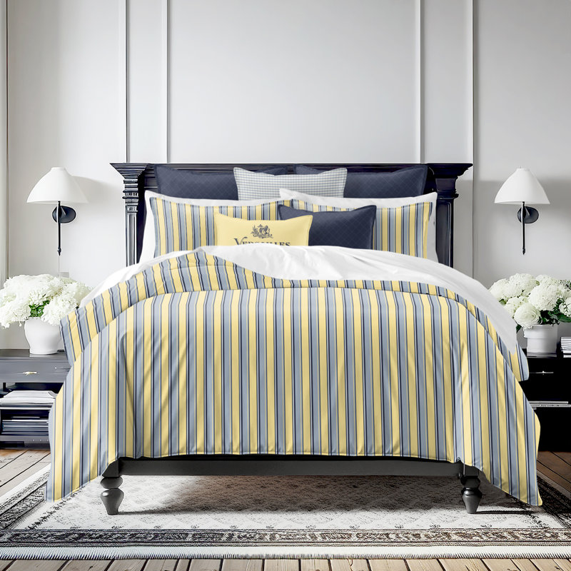 Gino Stripe Cotton Reversible Coverlet Set, Cal.King Coverlet/Bedspread + 2 King Shams