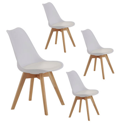 Ensemble de quatre chaises de salle à manger de style moderne et médiéval pour la cuisine et la salle à manger, avec pieds en bois, blanc