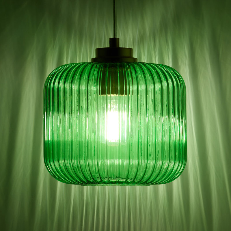 Jacobson 1-Light Ribbed Glass Pendant, Green