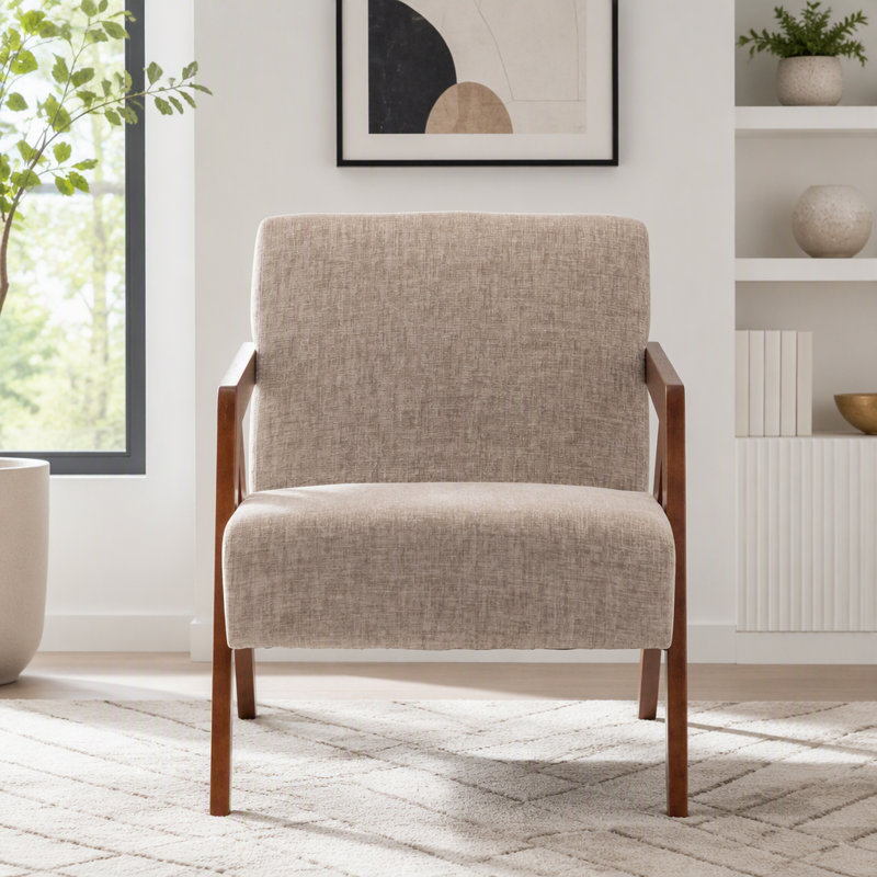 Fauteuil Mid-Century, Chenille café clair