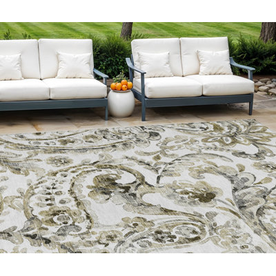 Tapis intérieur lavable à motif cachemire brun ivoire et brun clair 8 pi x 10 pi