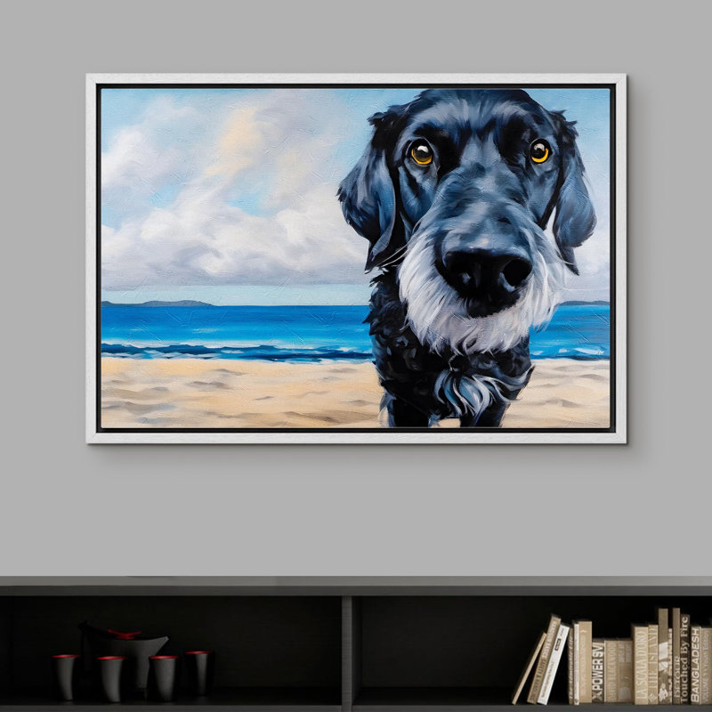 «Seaside Sentine Majestic Black Dog On Beachside Portrait Modern Coastal Nautical Art Decor» sur, Blanc, H 24 po x l 36 po