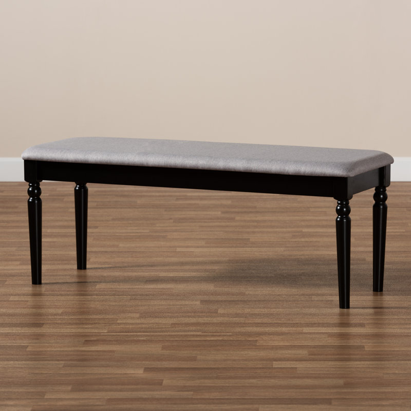 Geovanna Polyester Blend Upholstered Bench, Gray, Dark Brown