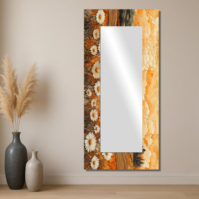 «Daisies Flowers Barn Bold Landscape II», miroir floral pour décoration murale, imprimé sur métal