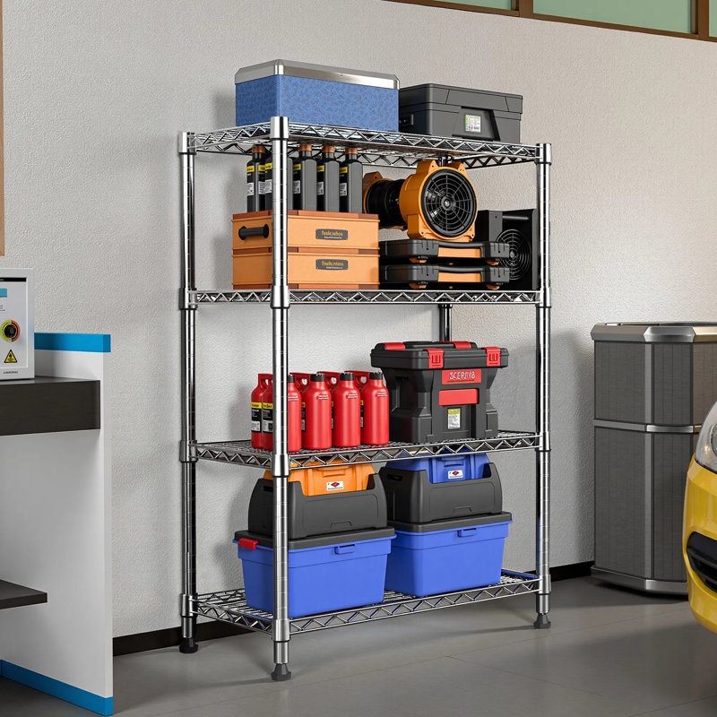 Étagère de rangement en acier à 4 niveaux avec capacité de 1000 lb, support réglable en fil de fer robuste pour le garage, la cuisine et le bureau (l 13,7 po x l 23,6 po)