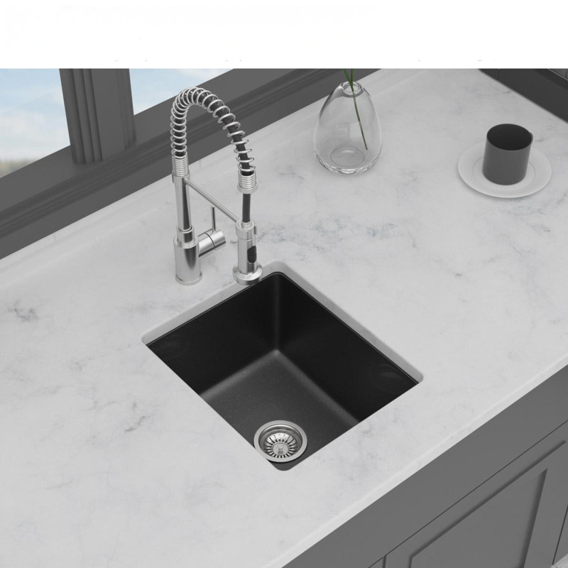 Évier de cuisine compact en quartz noir, conception moderne en granit pour les petites cuisines