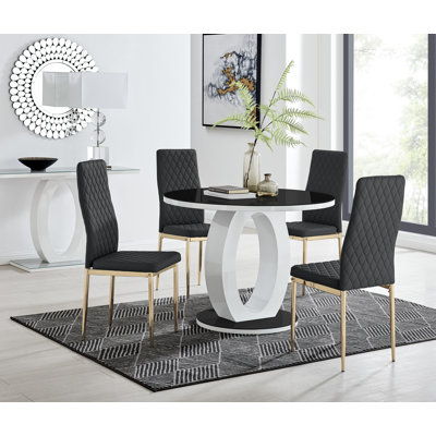 Scottsmoor 6 Seater High Gloss Round Dining Table Set with 6 Luxury Faux Leather Dining Chairs