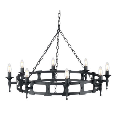 Voight 8 - Light Waggon Wheel Chandelier