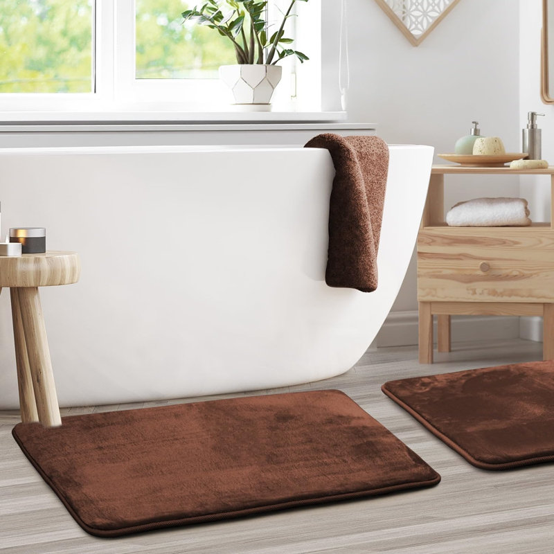 Steph Luxury Memory Foam Bathroom Rug Set, Grand: l 20 po x L 34 po, Brun