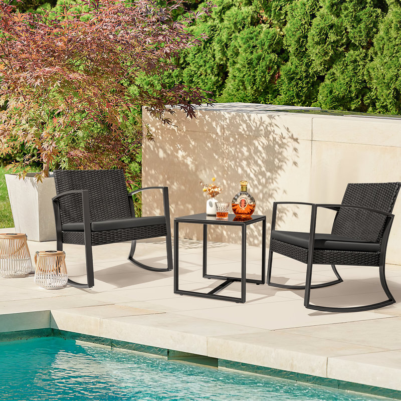 Anniah 2 - Person Patio Dining Set with Square Table , Cushions Included, Black