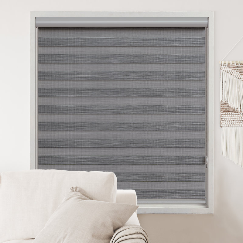 Zebra Blinds Window Dual Layer Roller Shades, Corded Horizontal Blind, Bedroom, Privacy, 72" Length, 35"W x 72"L, Gray