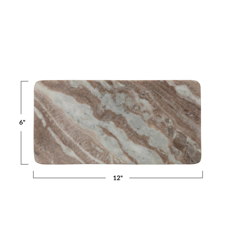 Beige and White Marble Serving Tray with Handles
