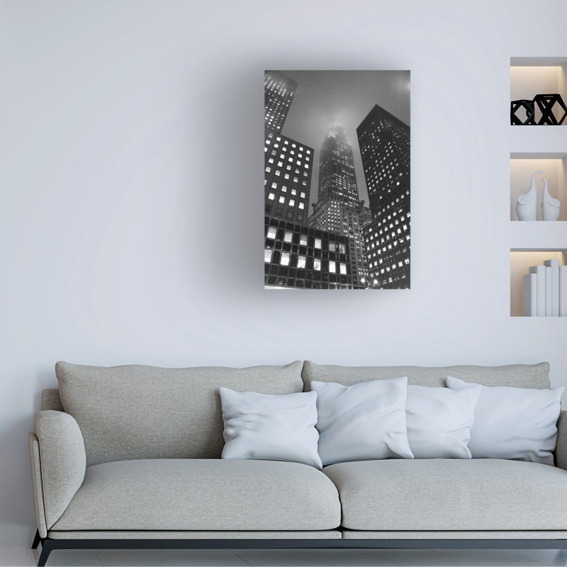 Wrapped Canvas Wall Art - Chris Bliss 'chryslerfog2BW' Wall Art for Living Room, Bedroom, or Office Décor  - 12x19