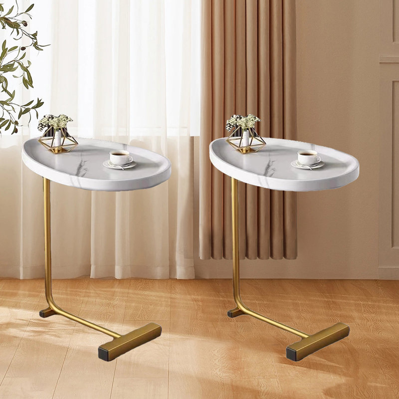 Table d'appoint en forme de C, Blanc / doré