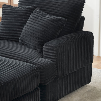 42.52 inch Black corduroy single sofa with one pillow, two throw pillows, simple design, bright colors, can match the overall tone, beautiful and practical (Without Cup Holder) 