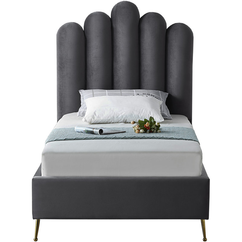 Lit plateforme tapissier Sonette, Simple, Velours gris