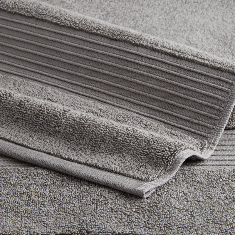 TOWN & COUNTRY EVERYDAY 6-Piece Assorted Solid Dobby Border Set, 2 Bath, 2 Hand, 2 Wash, 100% Cotton, Gray