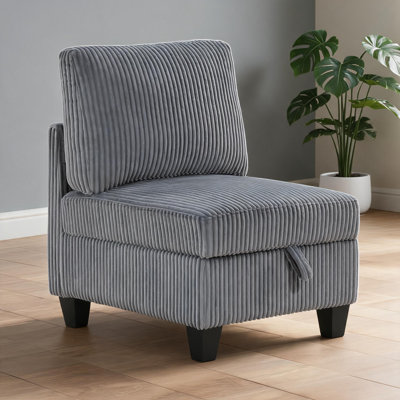 Fauteuil d'appoint modulaire en bois massif et velours côtelé gris
