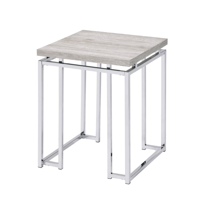 Table de bout en chêne naturel et chrome avec base en métal