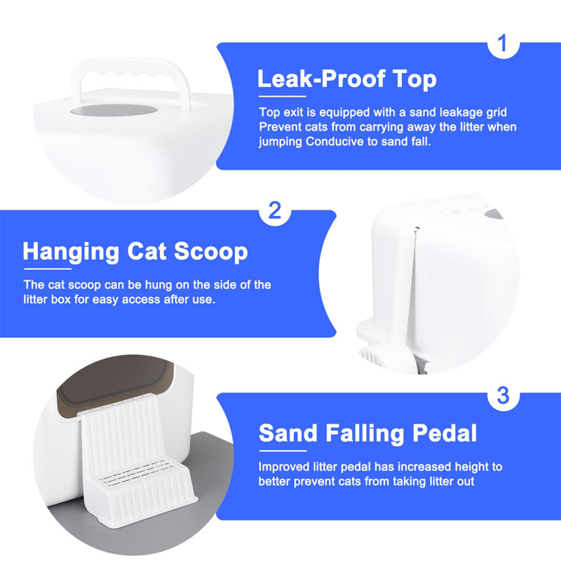 Compact White Plastic Enclosed Cat Litter Box with Pedal