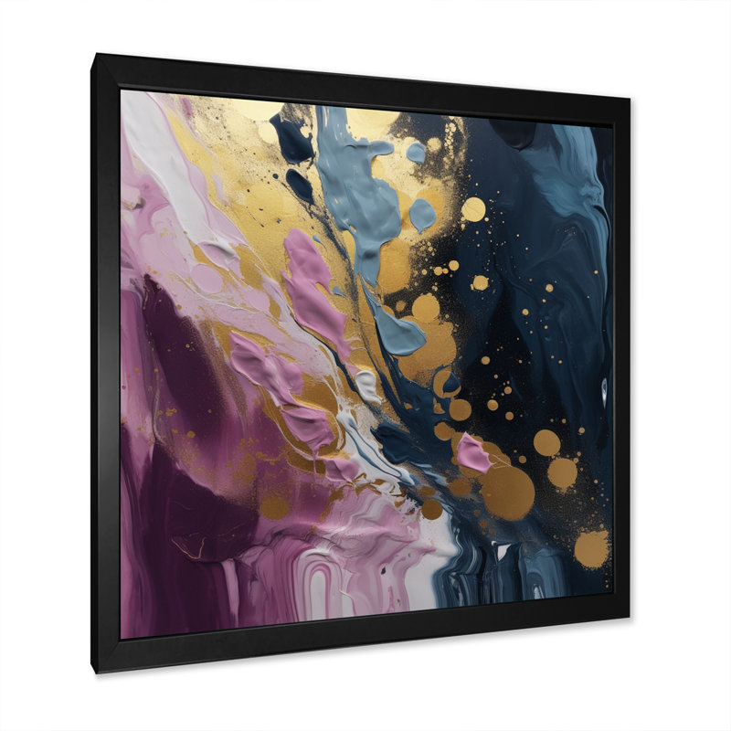 Mauve et bleu mouvements en peinture III - peinture abstraite, art mural, H 24 po x l 24 po x P 1 po, Cadre photo noir