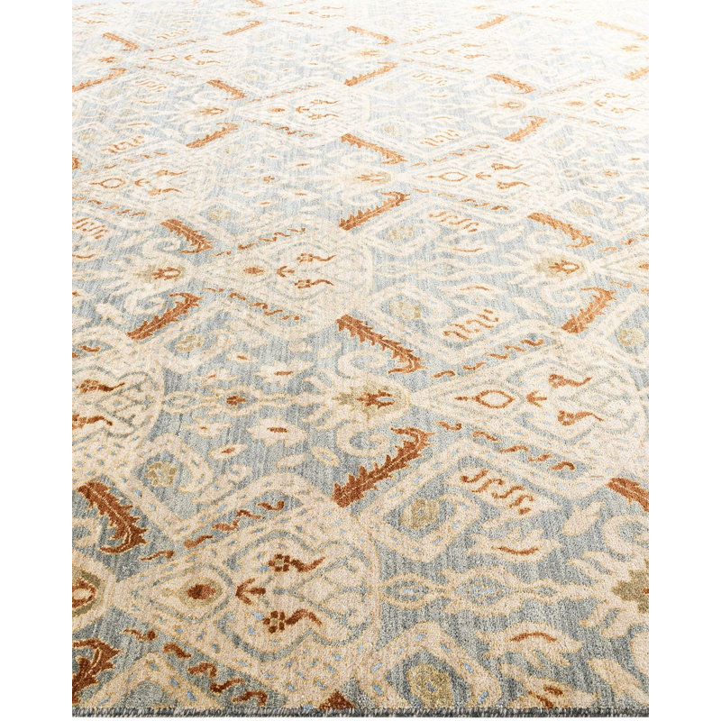 Tapis noué à la main unique en son genre Lynward - gris, 8 pi 0 po x 10 pi 1 po