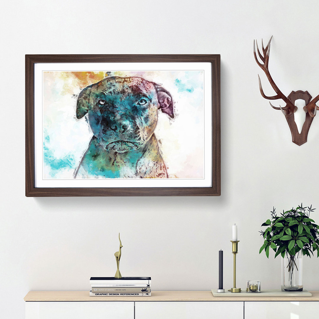 A Staffordshire Bull Terrier Dog in Abstract - Picture Frame Painting Print