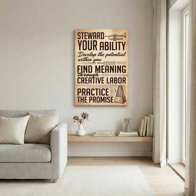 Impression sur toile rétro, typographie avec instruments de musique sur sépia