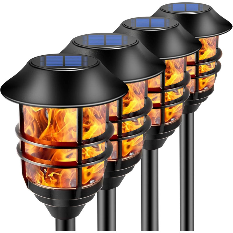 Éclairage solaire extérieur, torches de sentier imperméables, lumières de paysage en métal à DEL pour balcon, patio et piscine (paquet de 4)