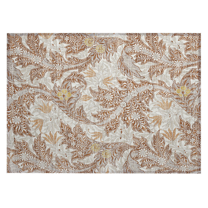 Machine Washable Indoor/Outdoor Chantille ACN2753 Botanical Rug, 1'8" x 2'6", Paprika