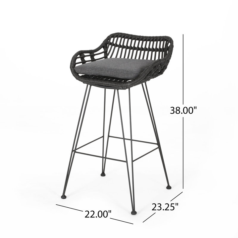 Endicott Wicker Outdoor 30'' Bar Stool with Cushion, Grey