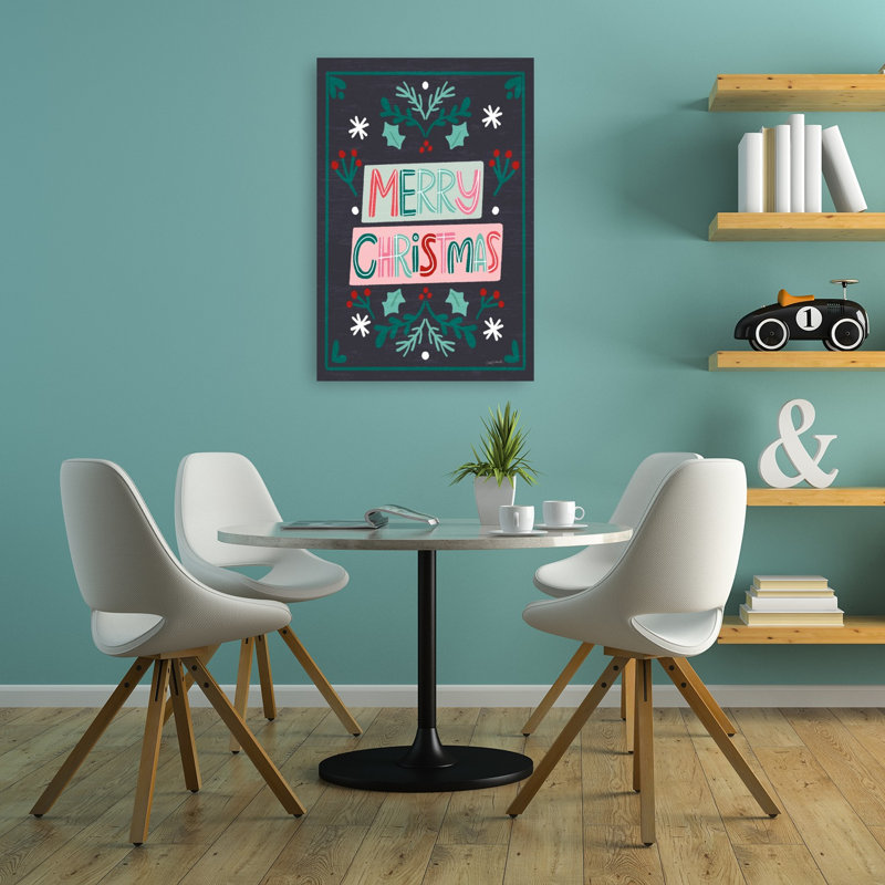 Happy Holly Days Merry Christmas Contemporary Winter Wall Art Print 1 Piece Wrapped Canvas Wall Art, 91.44cm H x 60.96cm W