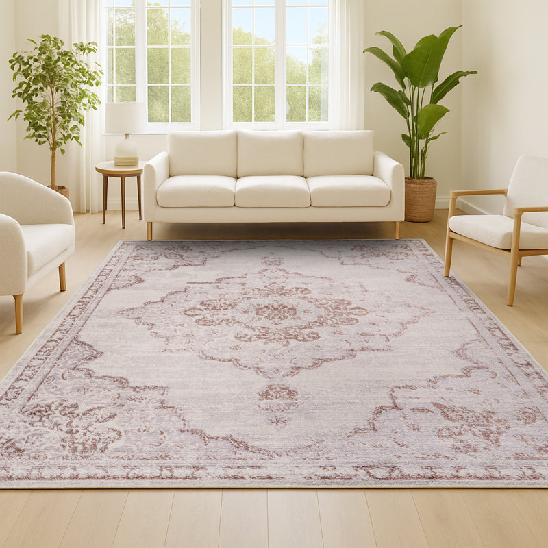 Tapis crème / rouge Pruden, Rectangle 5 pi 3 po x 7 pi 6 po