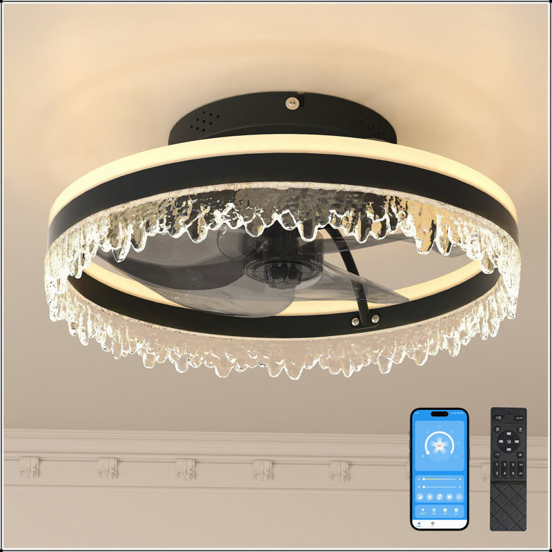 Ventilateur de plafond moderne à DEL avec lumière - Plafonnier à intensité variable de 16 po avec télécommande et température de couleur réglable, ventilateur silencieux pour la chambre à coucher, le salon, noir