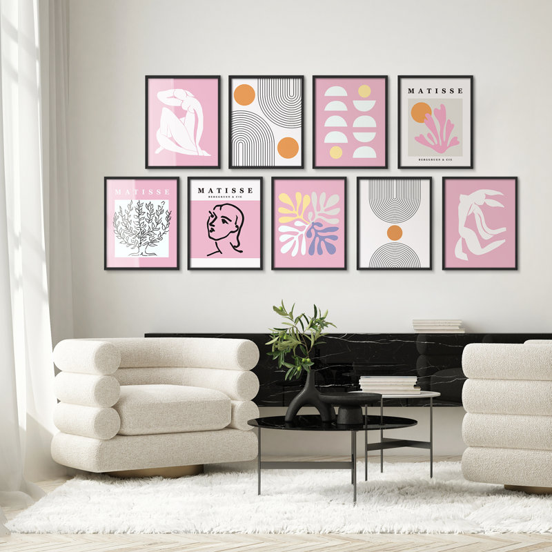 "Mid Century Modern Rose Matisse Boho, Noir, H 14 po x l 11 po