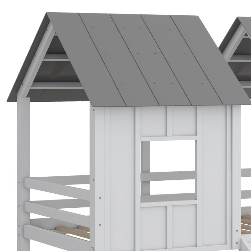 House Bunk Bed With Slide And Windows