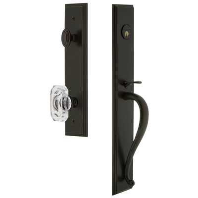 Carré One-Piece Handleset with Single Cylinder Deadbolt and S Grip with Baguette Clear Crystal Knob