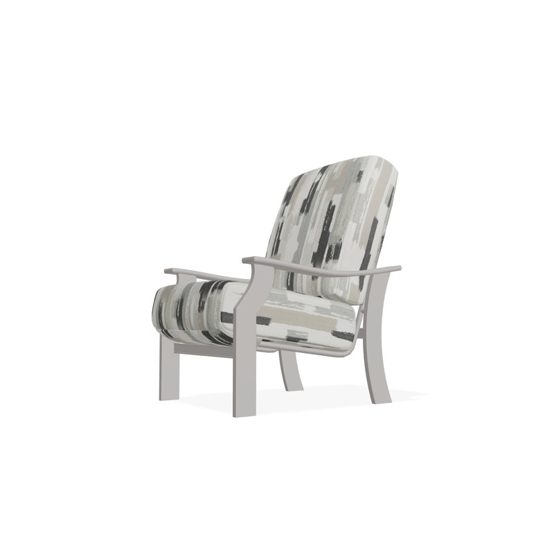 St. Catherine Marine Grade Polymer Deep Seating Cushion Arm Chair, Warm Gray, Ticking Fog