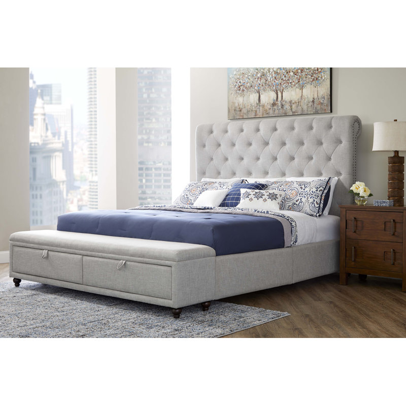 Eiver Upholstered Sleigh Bed, King, Navy