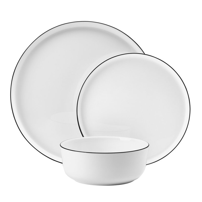 Mikasa Samantha Banded Dinnerware Set, 12 Piece, Service For 4, White/Black