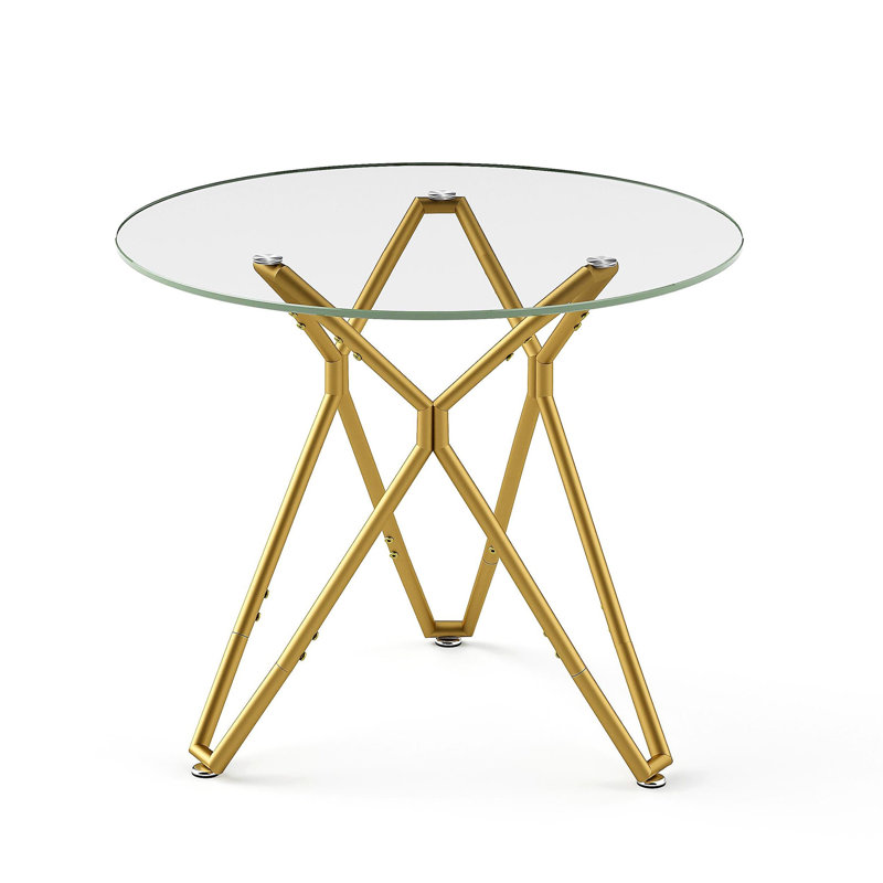 35.4-inch round tempered glass dining table, equipped with sturdy metal table legs