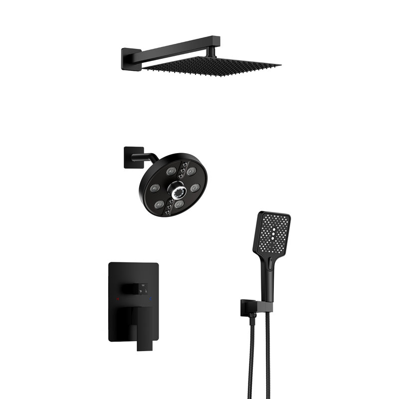 Système de douche à pluie haute pression 10 po, ensemble de robinet de douche mural avec pomme de douche à pluie, pomme de douche fixe et pomme de douche à main, 9 modes de jet